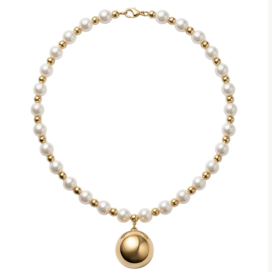 Gold-Plated-Stainless steel Synthetic Pearl Necklace