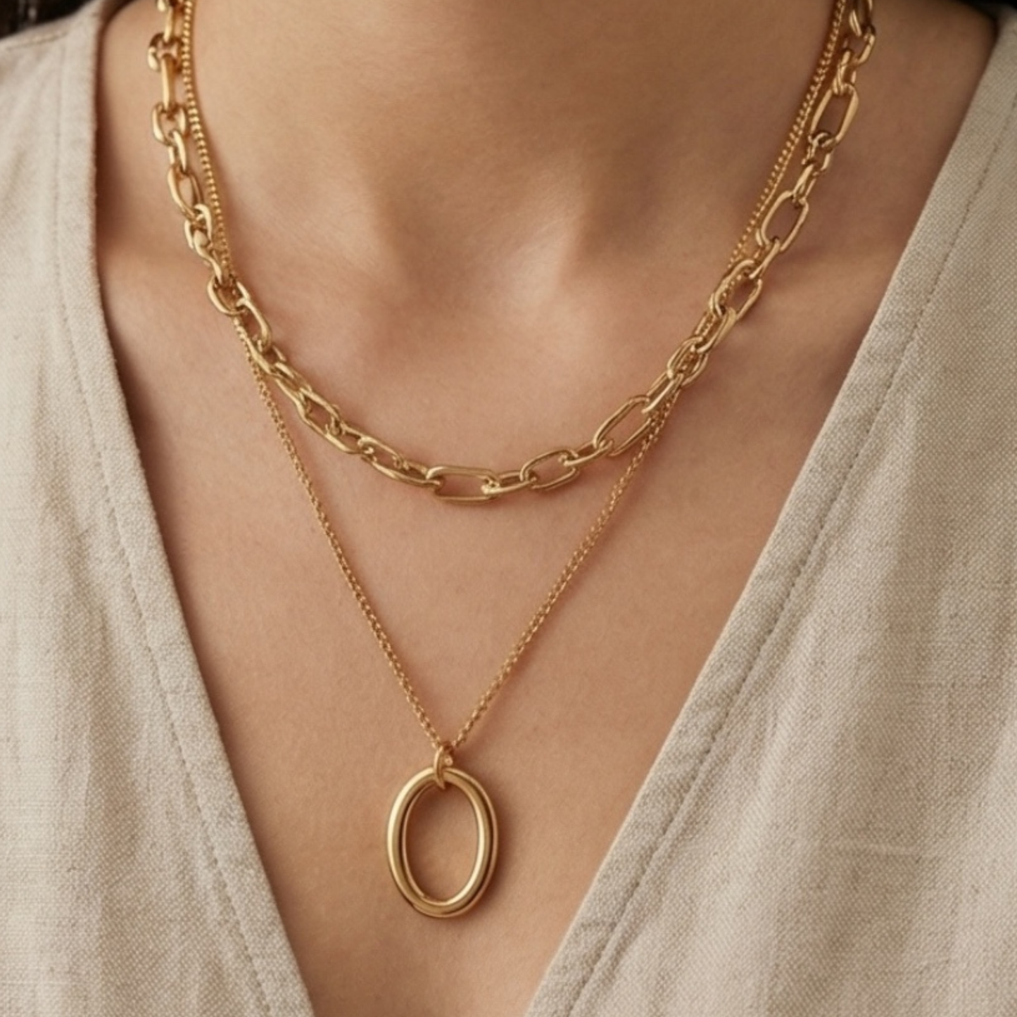 Gold Plated Stainless Steel Layered Necklace