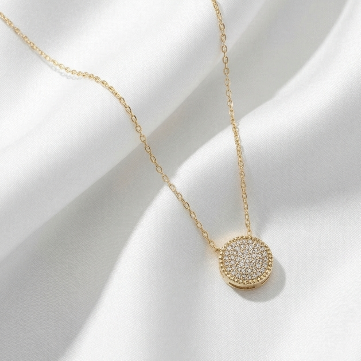 Round Sterling Silver Zircon Pendant Necklace