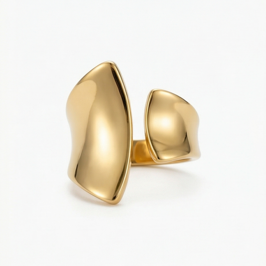Asymmetrical Stainless Steel Ring with 14k Gold Plating