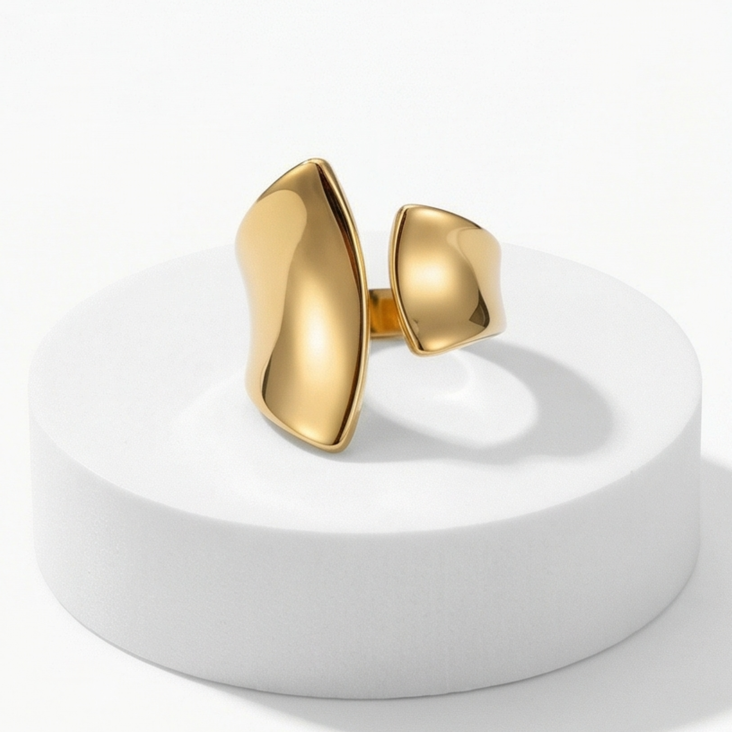 Asymmetrical Stainless Steel Ring with 14k Gold Plating