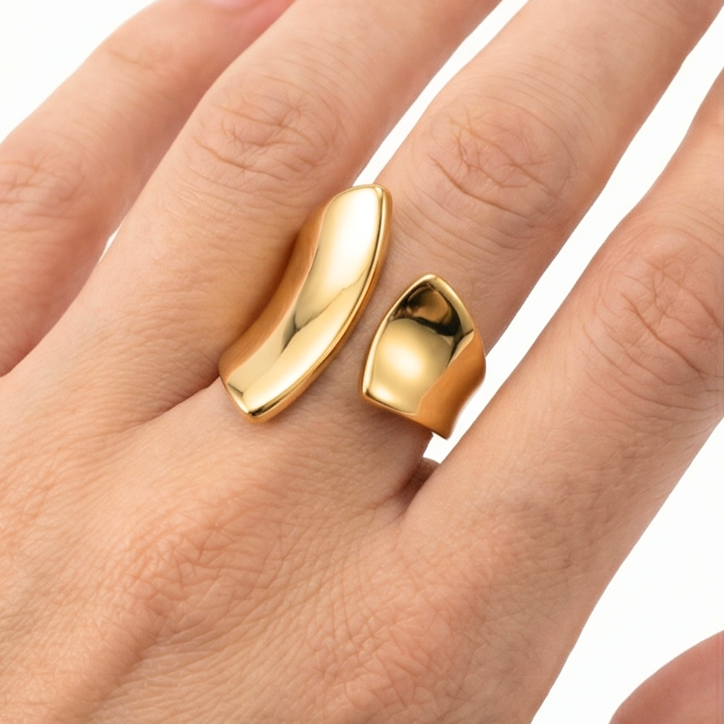 Asymmetrical Stainless Steel Ring with 14k Gold Plating
