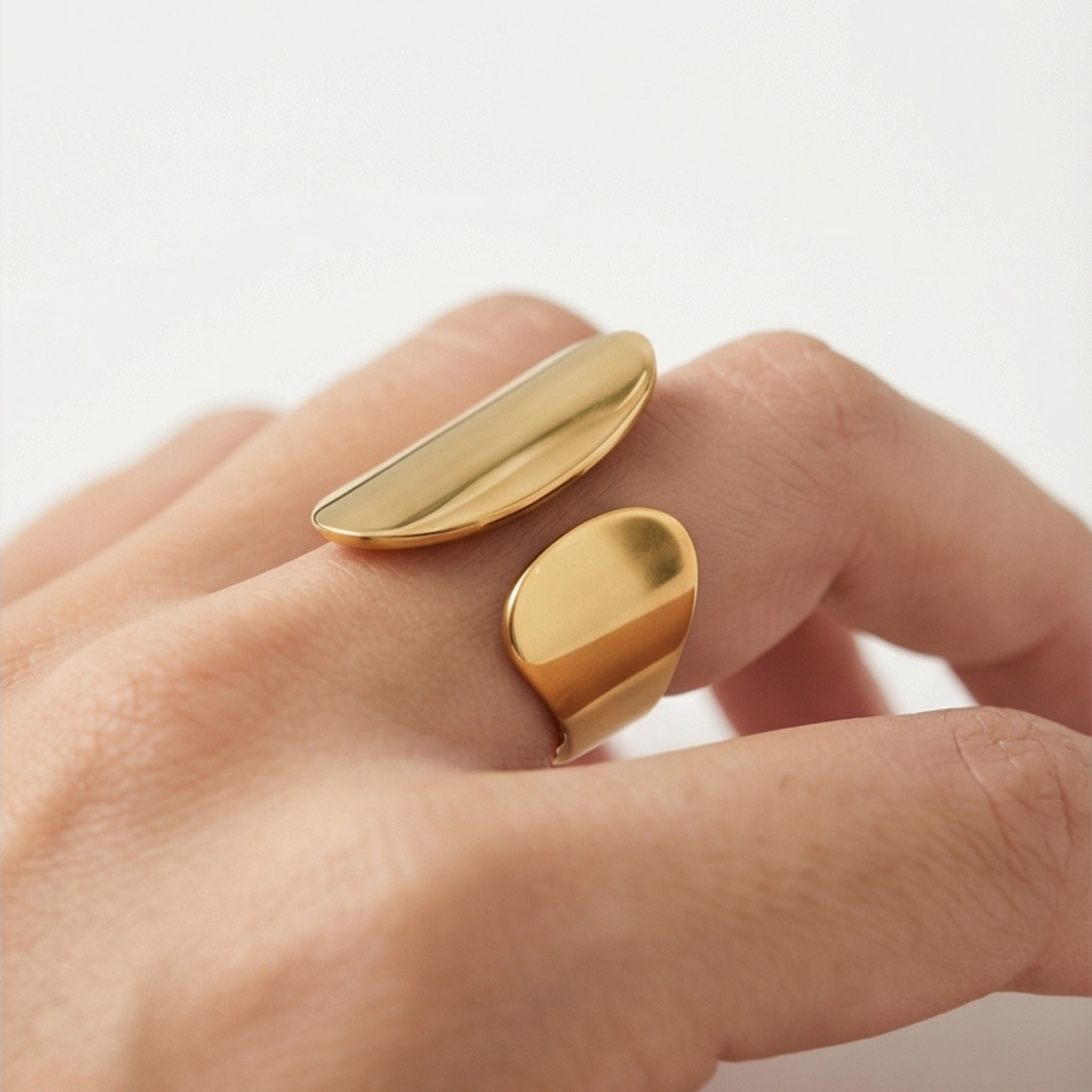 Adjustable Stainless Steel Cuff Ring, 14k Gold Plated