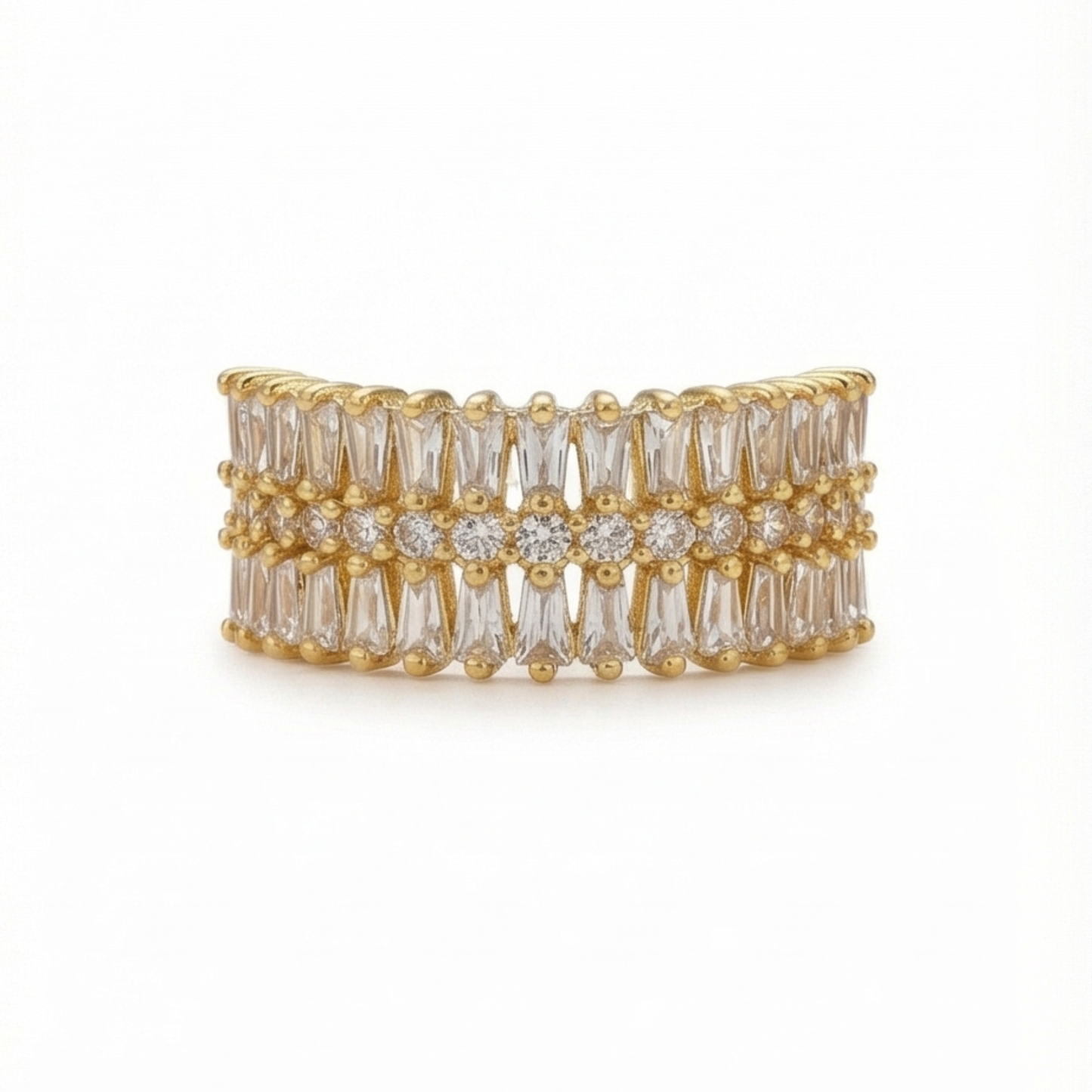 18K Gold-Plated Ring, Copper with White Crystal Adornment