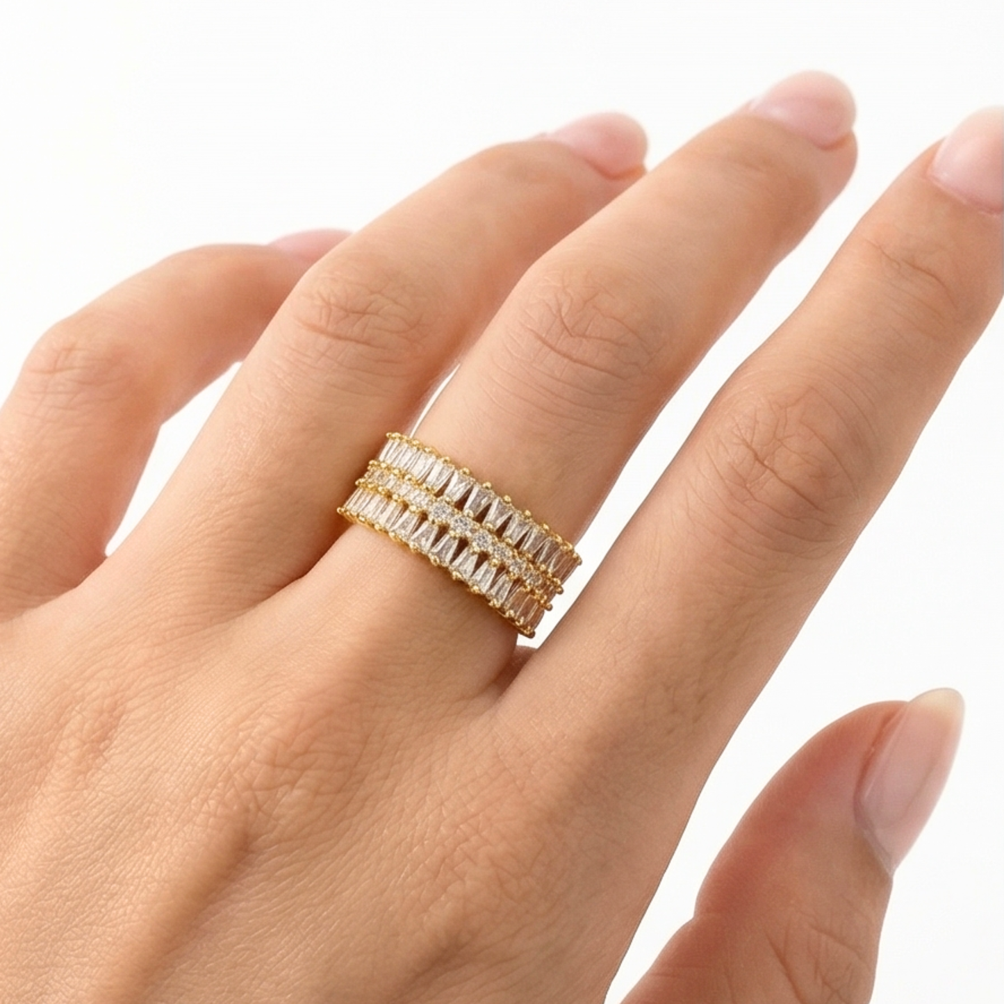 18K Gold-Plated Ring, Copper with White Crystal Adornment