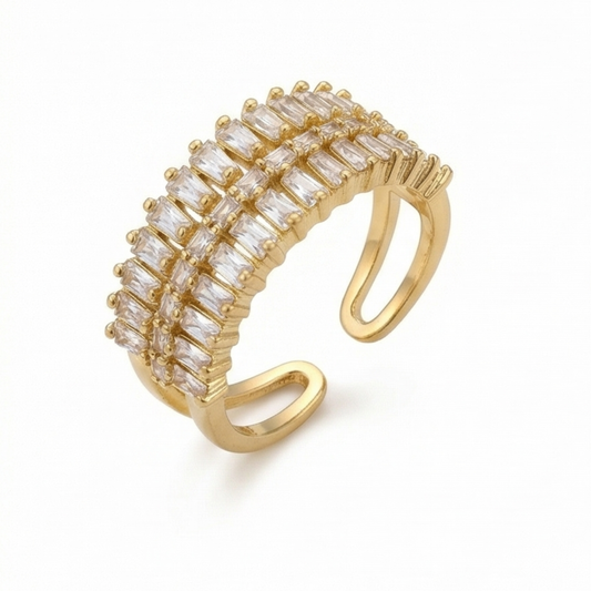 18K Gold-Plated Ring, Copper with White Crystal Adornment