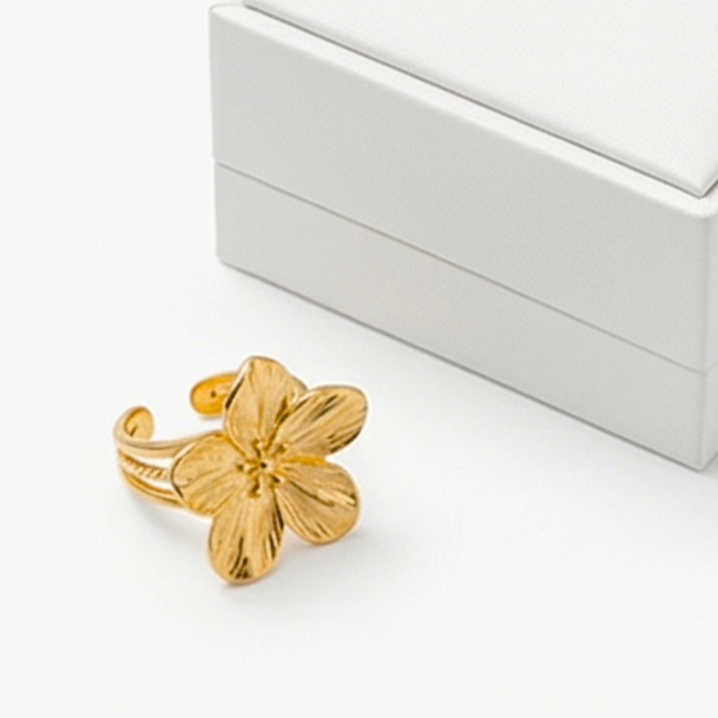Flower-Shaped Ring, 14K Gold Plated on Stainless Steel, Classic-Casual Style