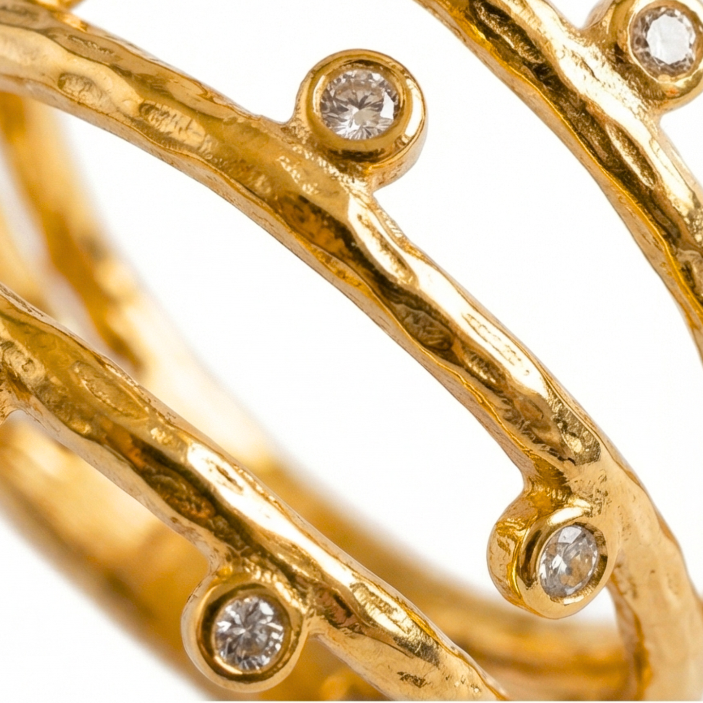 Ring with link design and zirconium inlay, Gold plated 14k, stainless steel