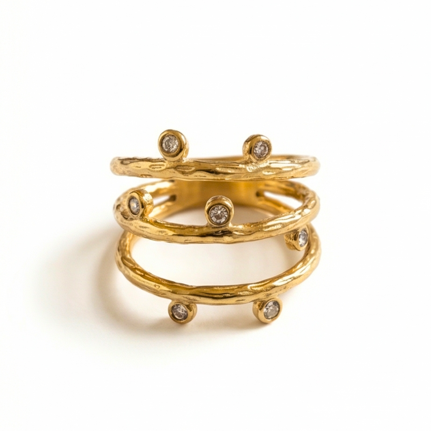 Ring with link design and zirconium inlay, Gold plated 14k, stainless steel
