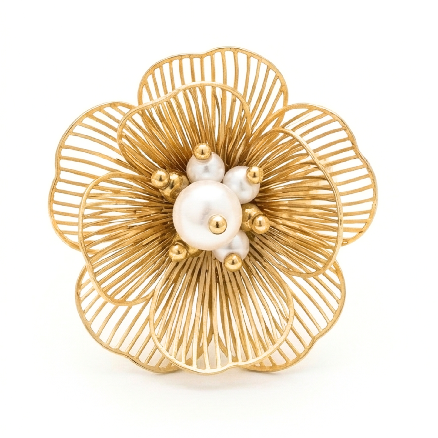 Flower ring, stainless steel plated in 14k gold, classic style