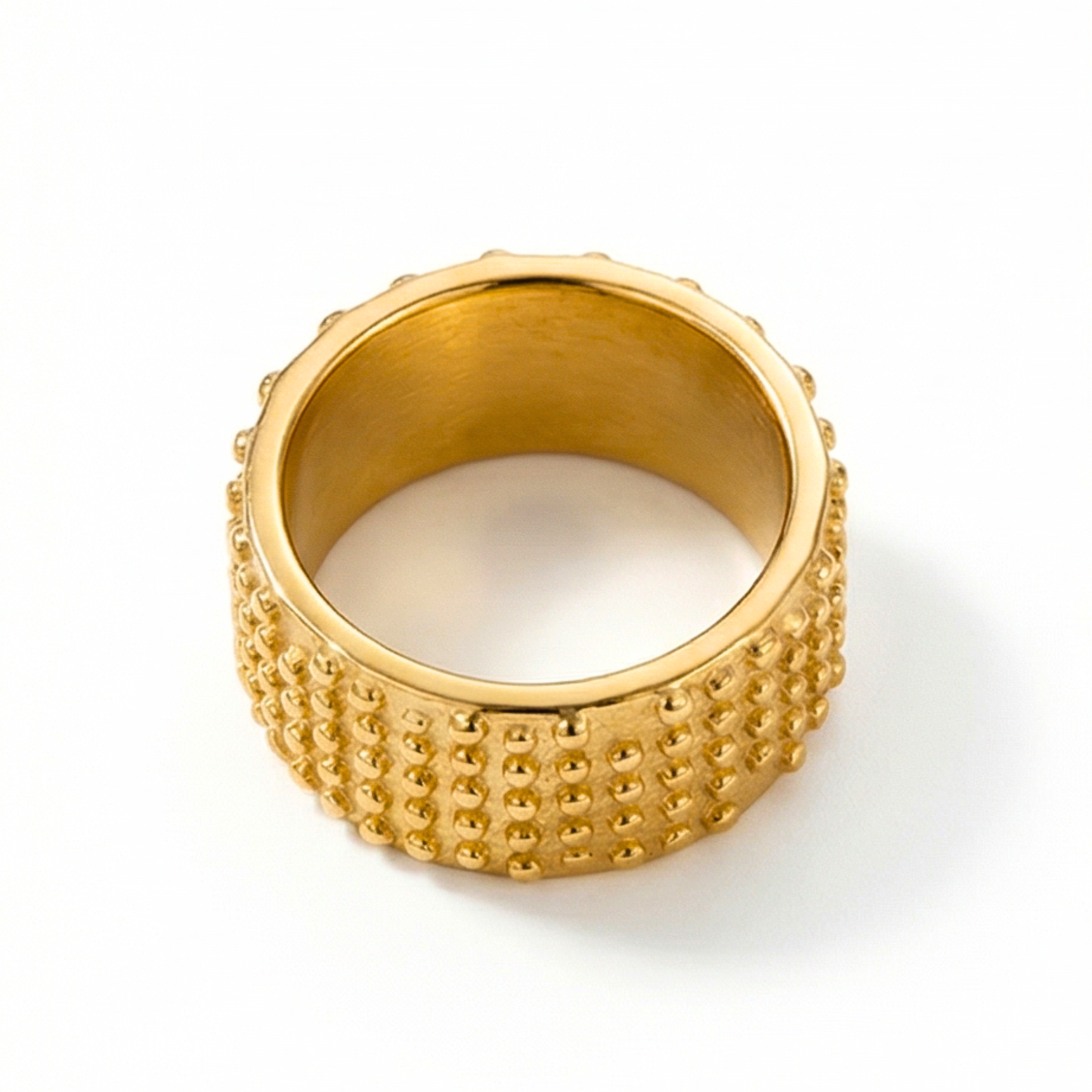 Vintage-style cylindrical ring, made of stainless steel and 18k gold plated