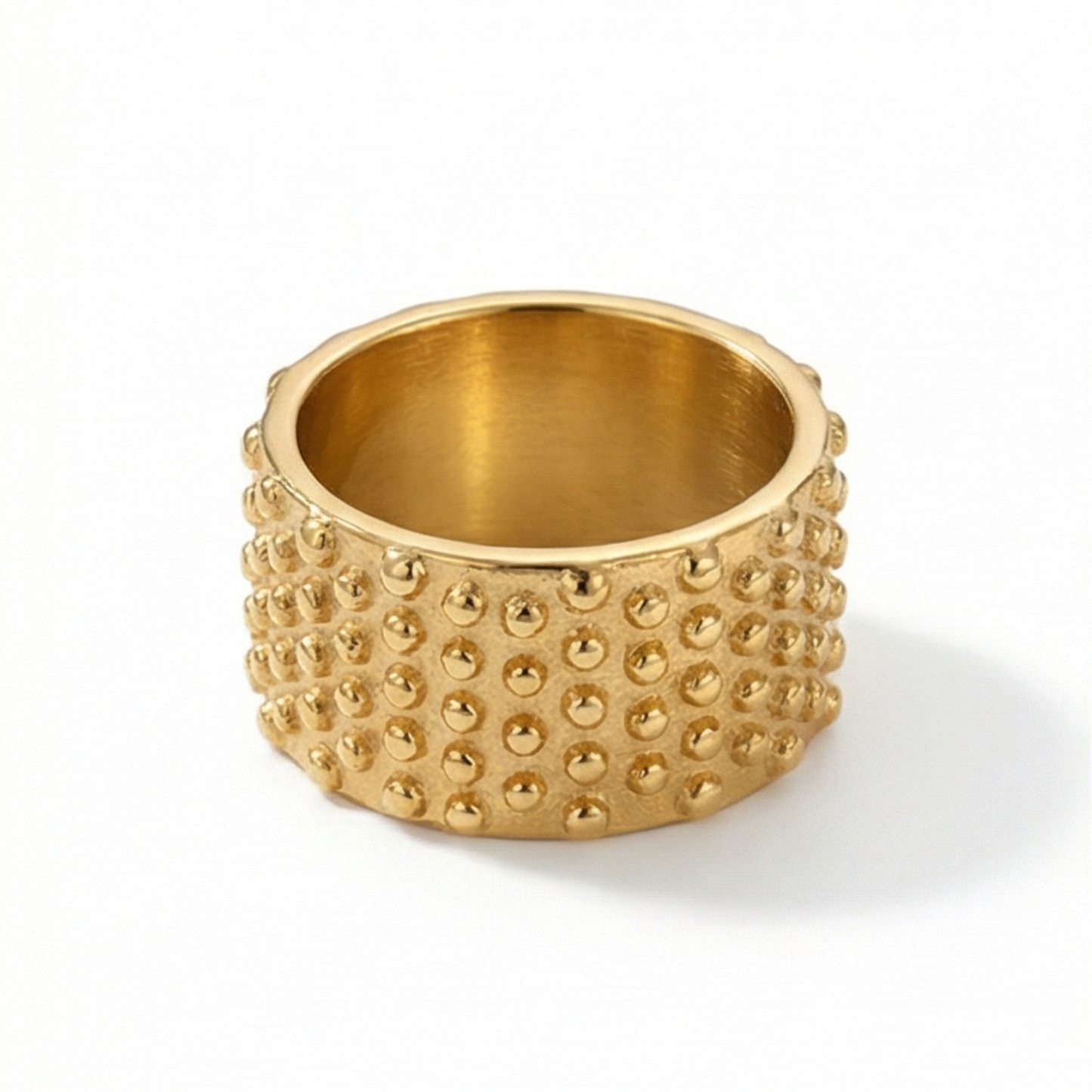 Vintage-style cylindrical ring, made of stainless steel and 18k gold plated