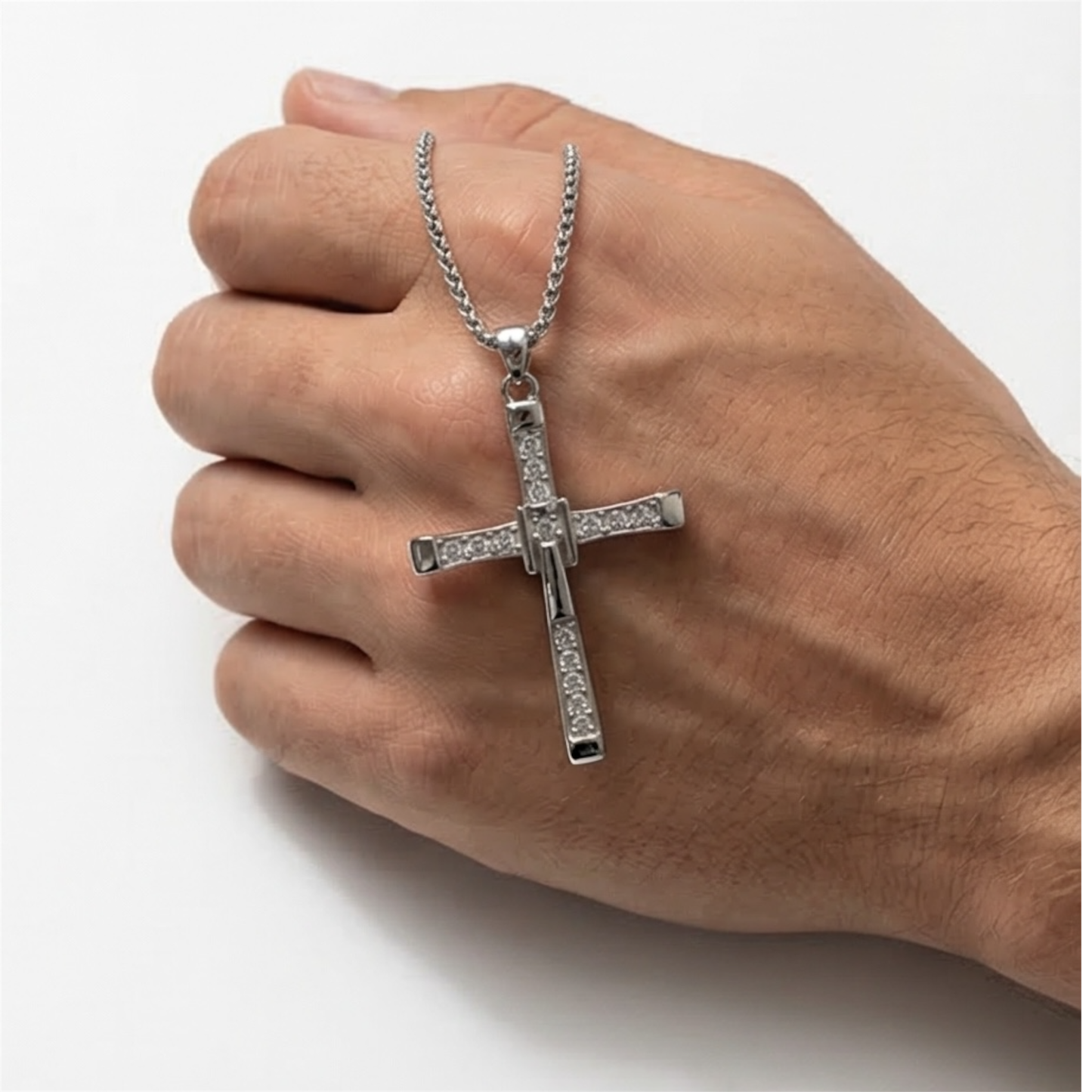 Sleek Stainless Steel Necklace with 18K Gold Plating and Cross Charm