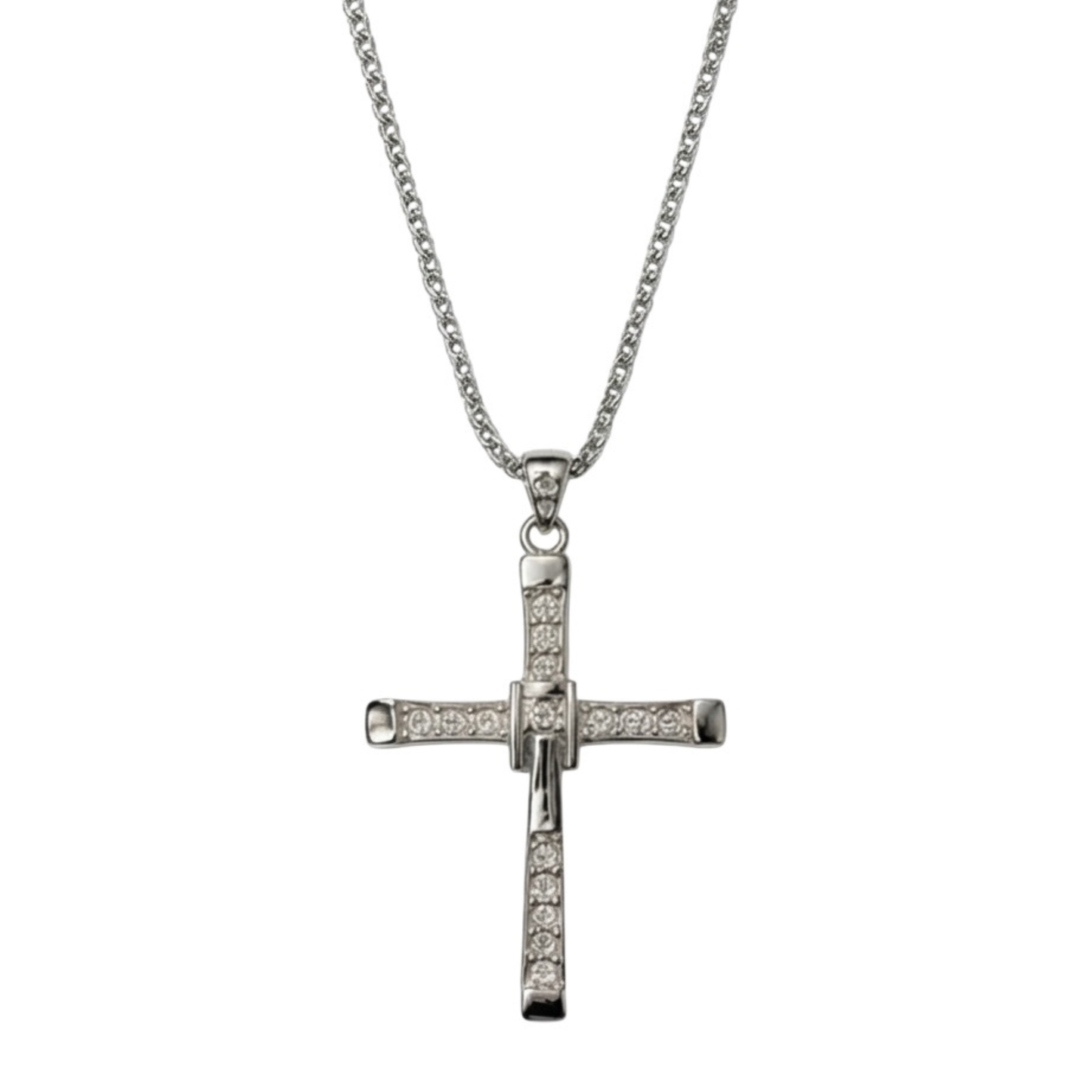Sleek Stainless Steel Necklace with 18K Gold Plating and Cross Charm