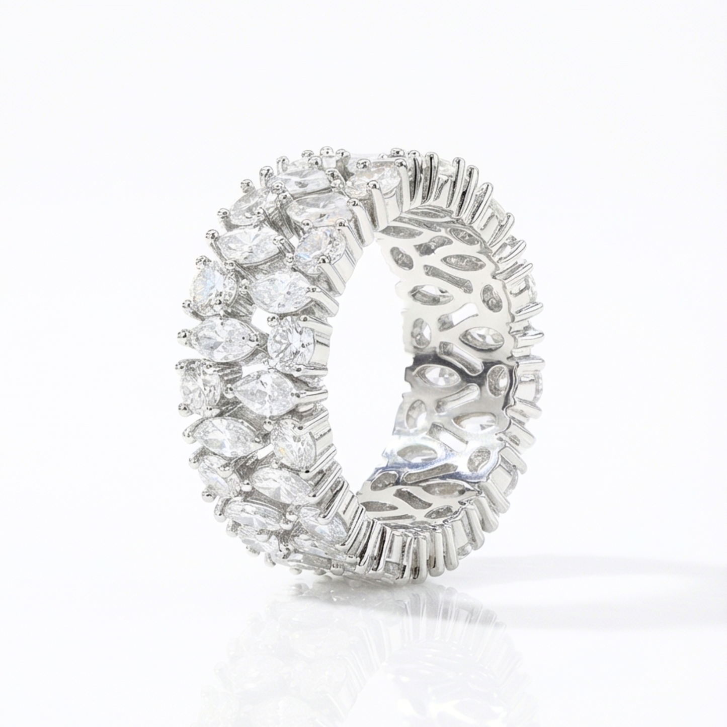Silver plated-Synthetic Crystals Band Ring