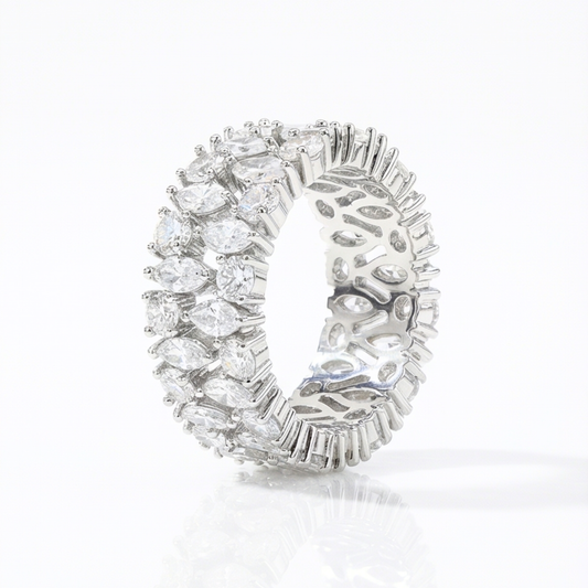Silver plated-Synthetic Crystals Band Ring