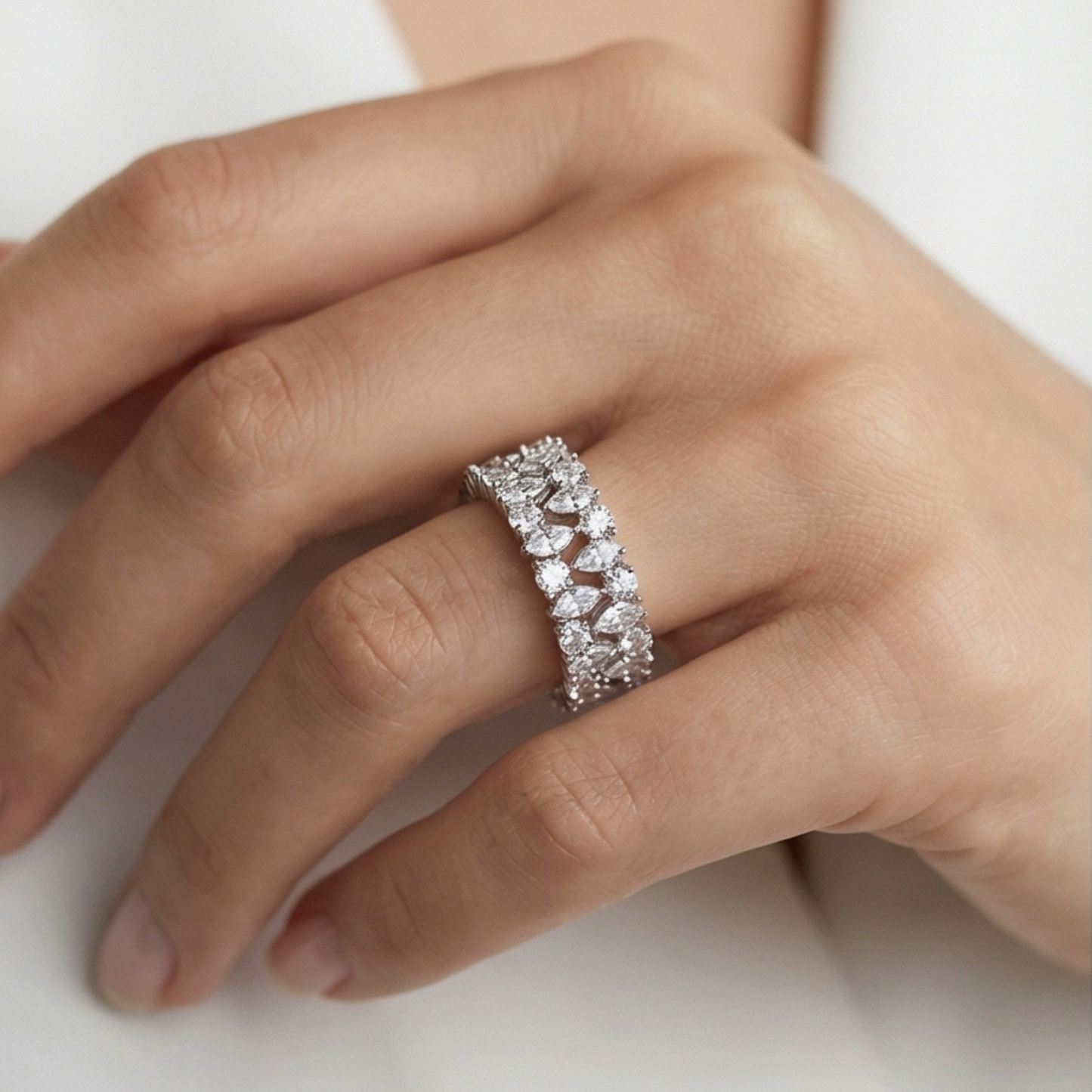 Silver plated-Synthetic Crystals Band Ring