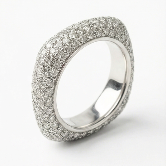 Silver plated copper ring, zircons inlay
