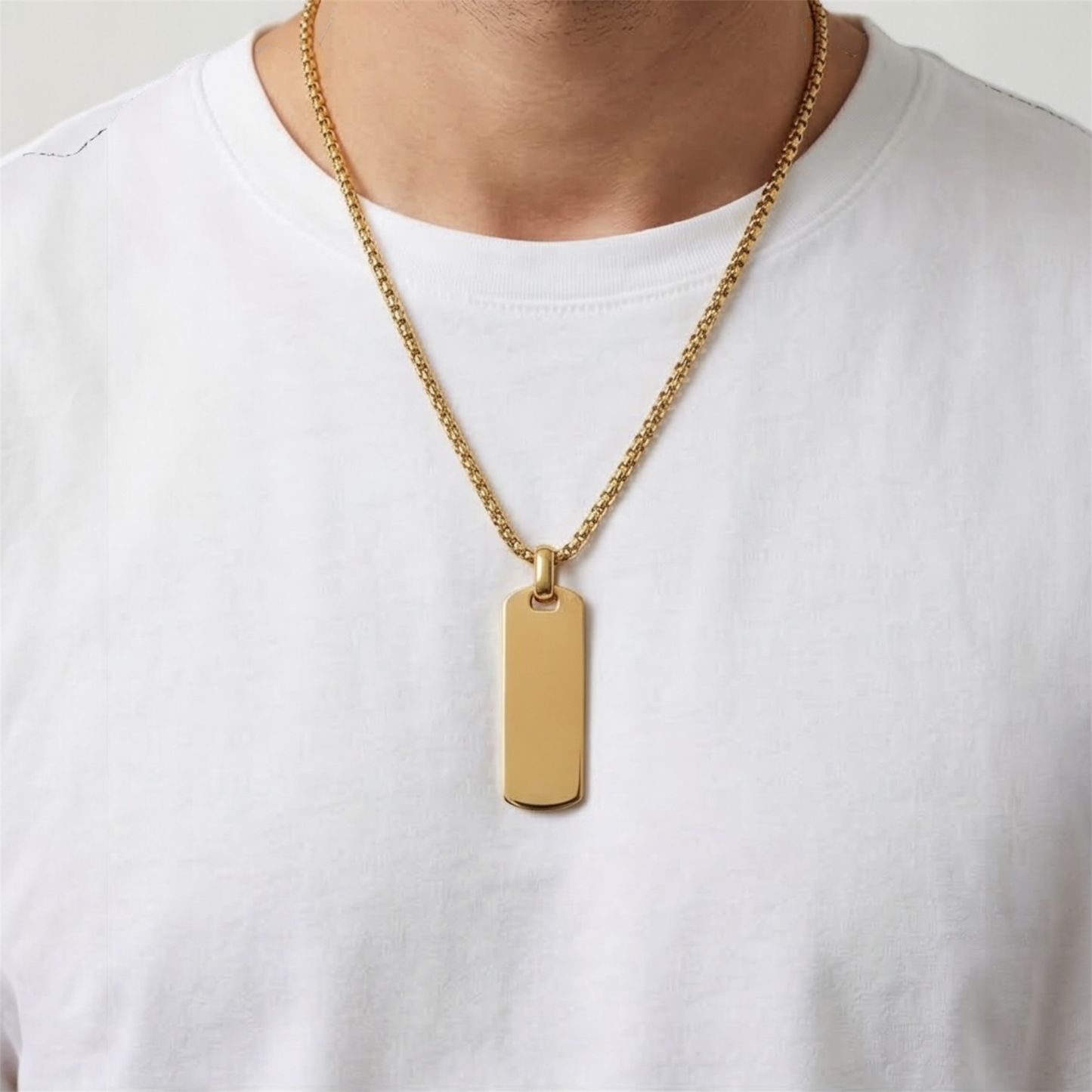 Gold-Plated Stainless Steel Cord Necklace with Slim Rectangular Plate Pendant