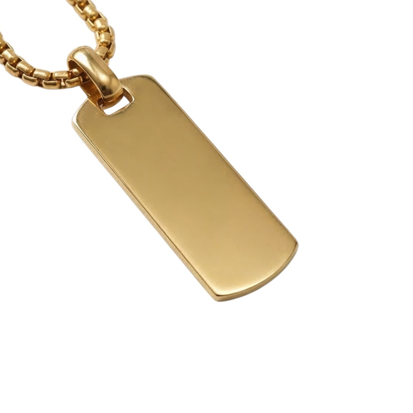 Gold-Plated Stainless Steel Cord Necklace with Slim Rectangular Plate Pendant