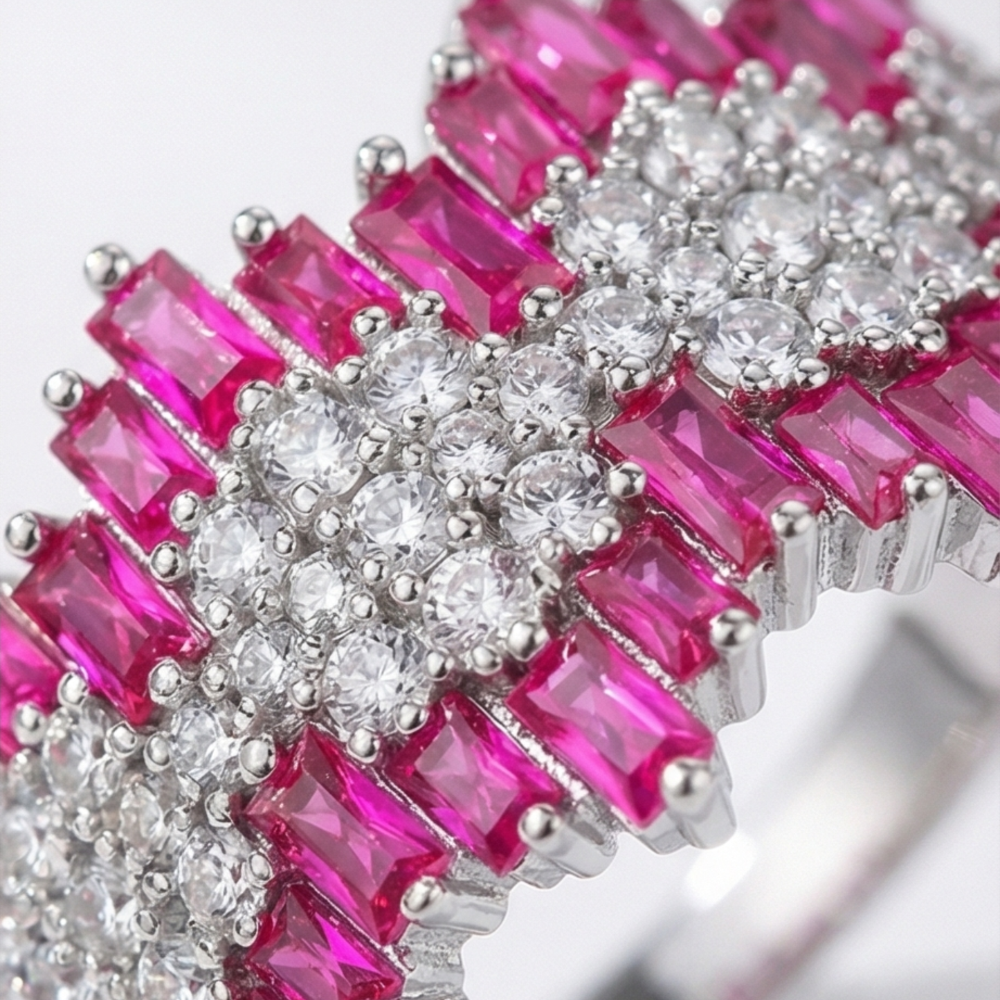 Adjustable Silver-Plated Open Ring with Zircon Inlays