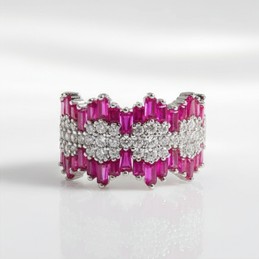 Adjustable Silver-Plated Open Ring with Zircon Inlays
