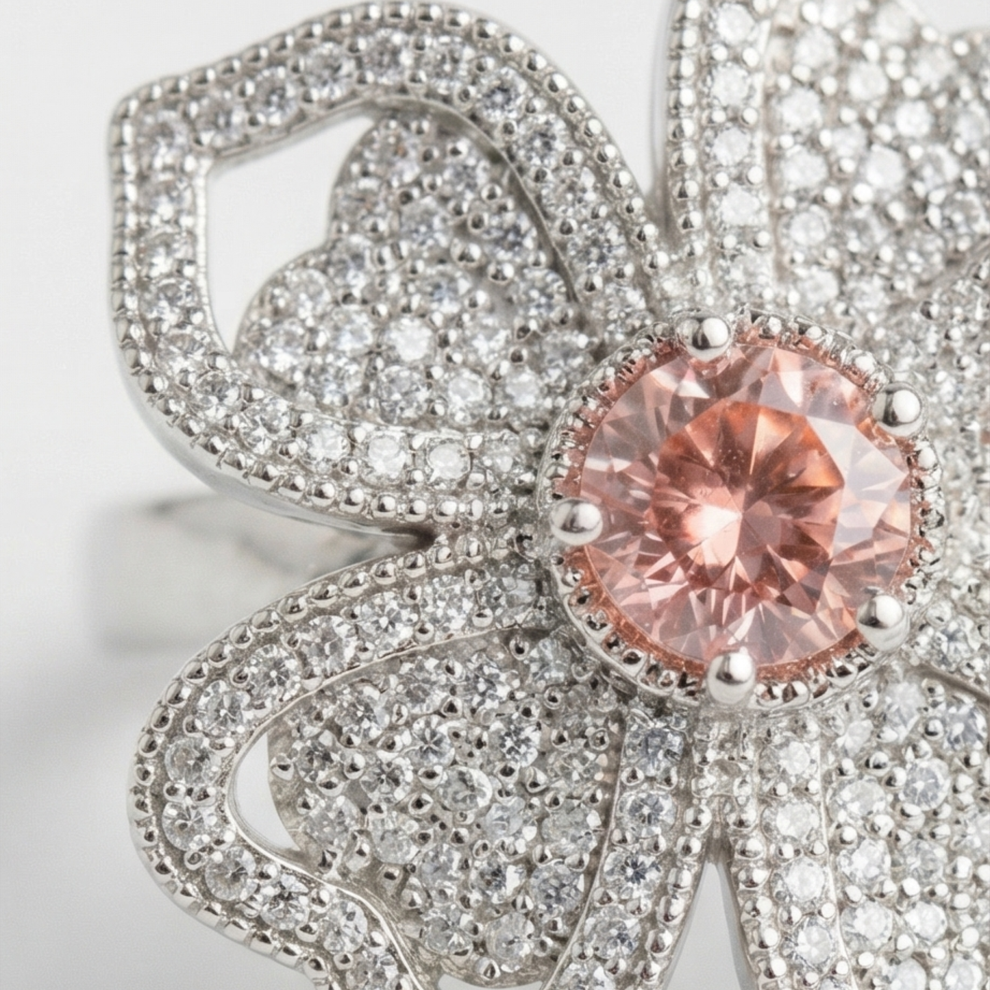 Sparkling Floral Design Thin Band Ring with Diamond Imitations