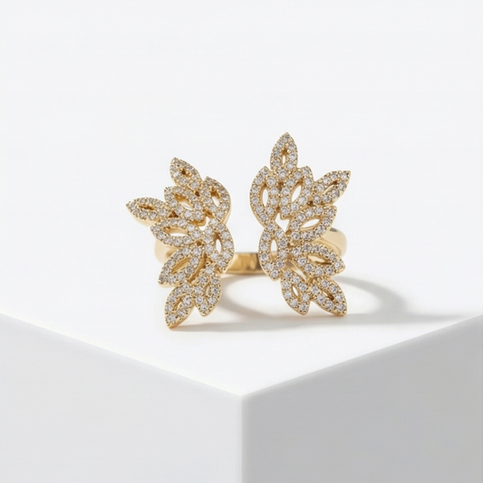 Open Ring with Wing Design and Brilliant Zircon Accents