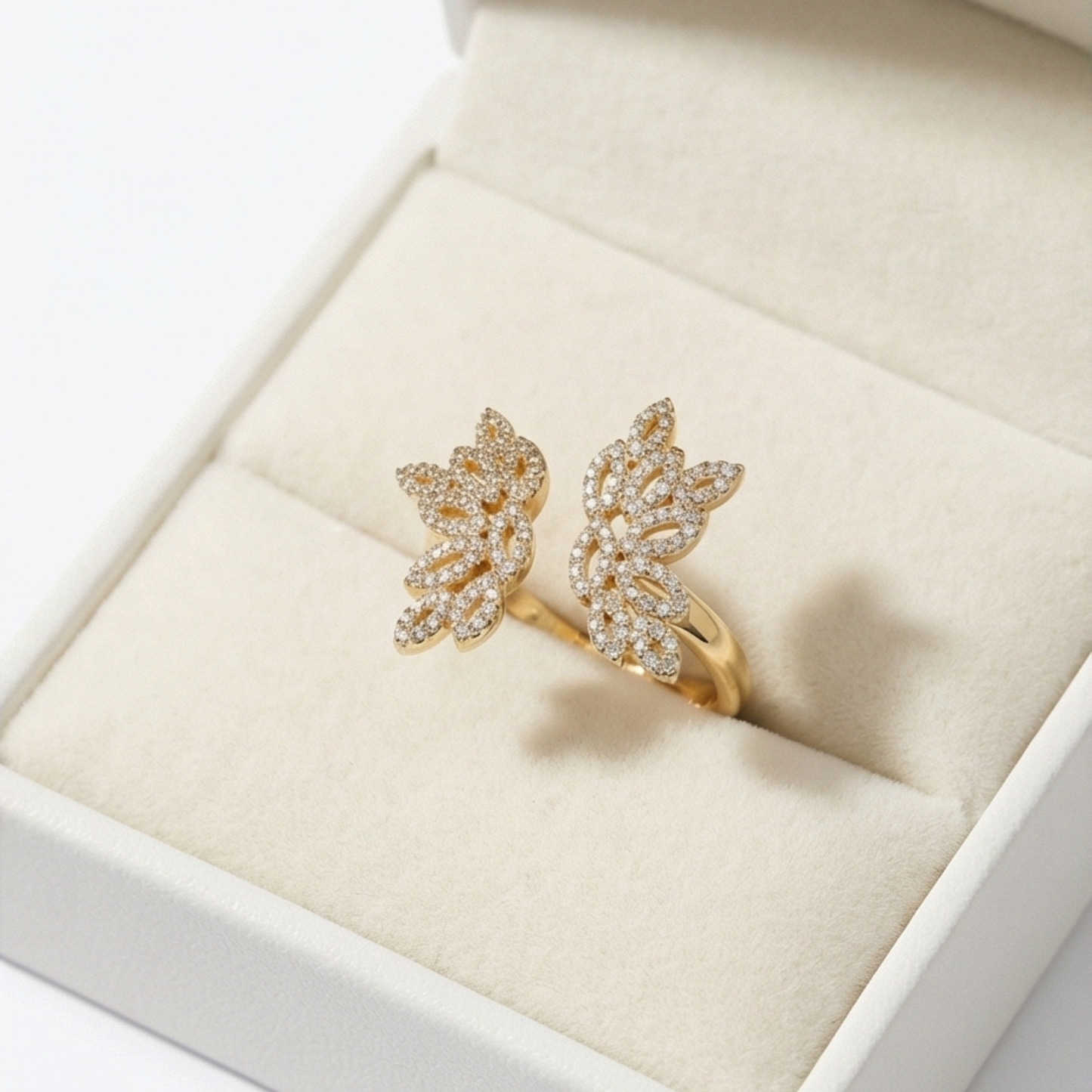 Open Ring with Wing Design and Brilliant Zircon Accents