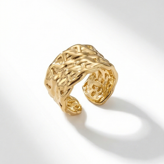 Adjustable-Gold-Plated Stainless Steel Open Ring