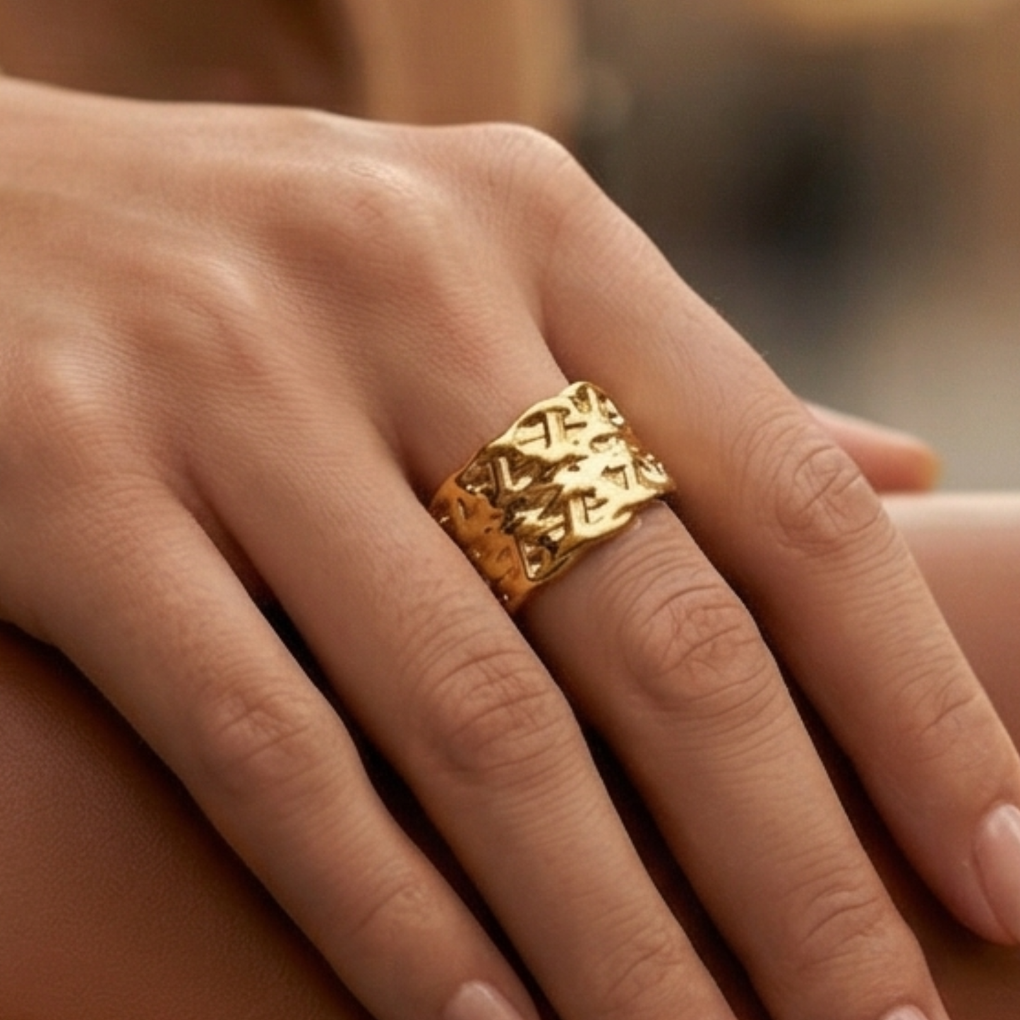 Adjustable-Gold-Plated Stainless Steel Open Ring