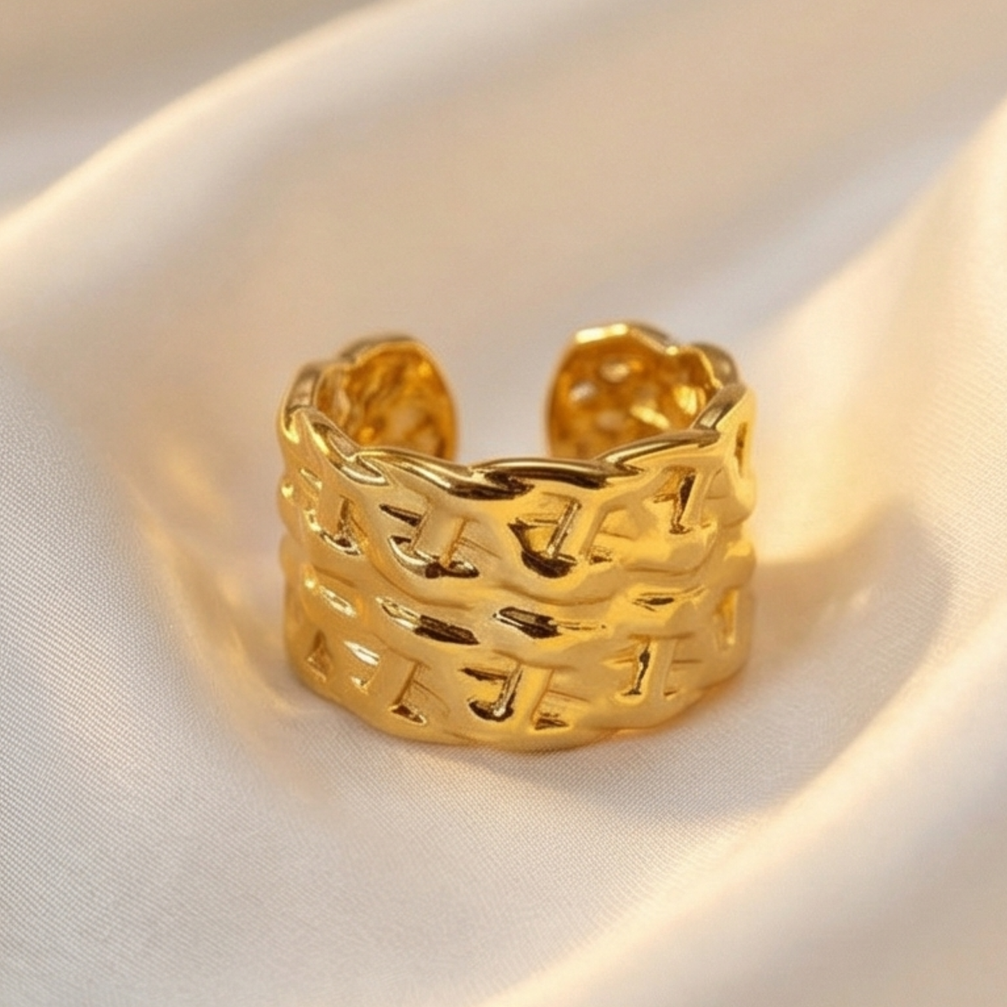 Adjustable-Gold-Plated Stainless Steel Open Ring