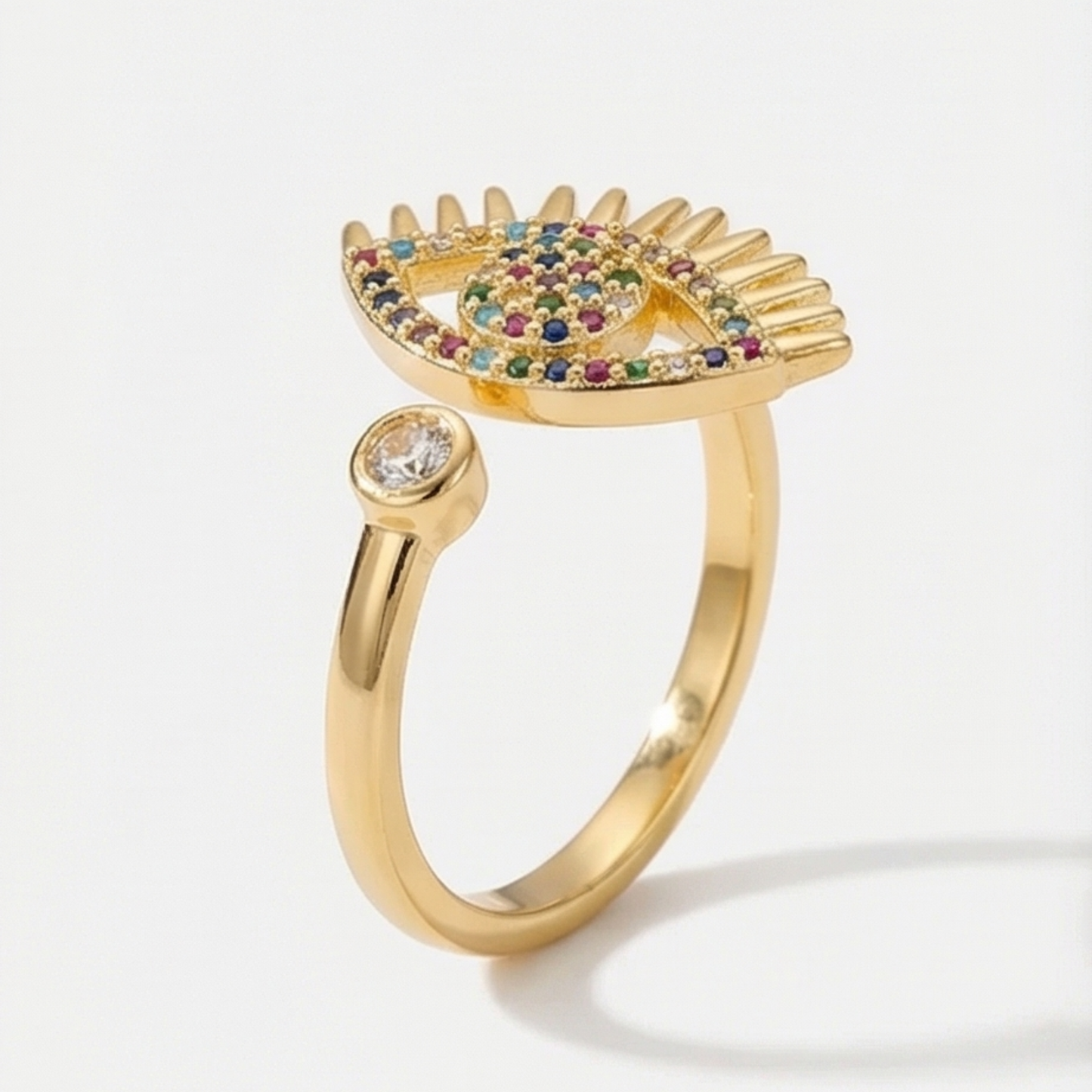 Evil Eye Design Open Ring in Plated Brass