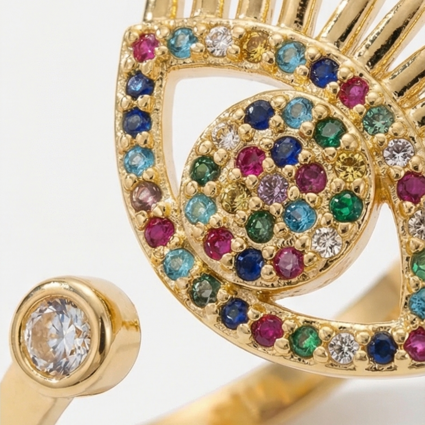 Evil Eye Design Open Ring in Plated Brass