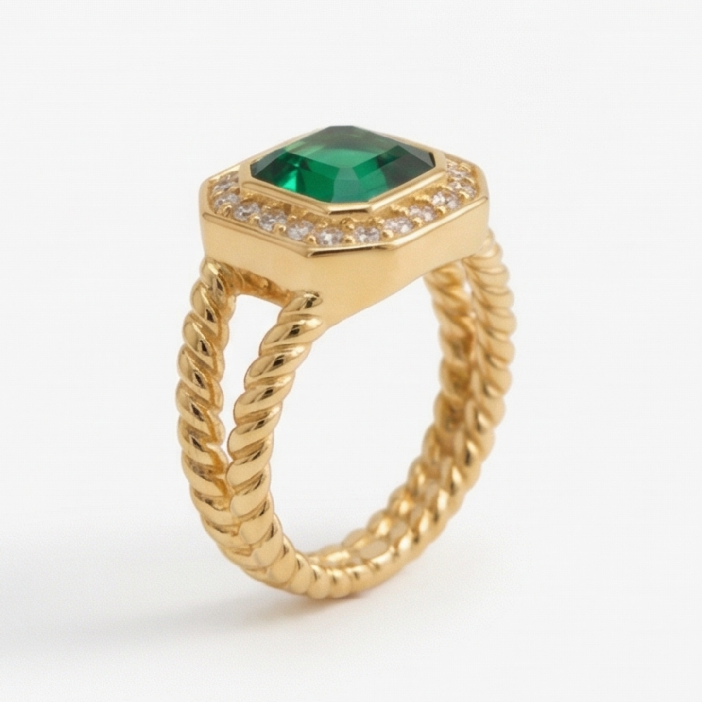 Gold-Plated Stainless Steel Ring with Zircon Inlay