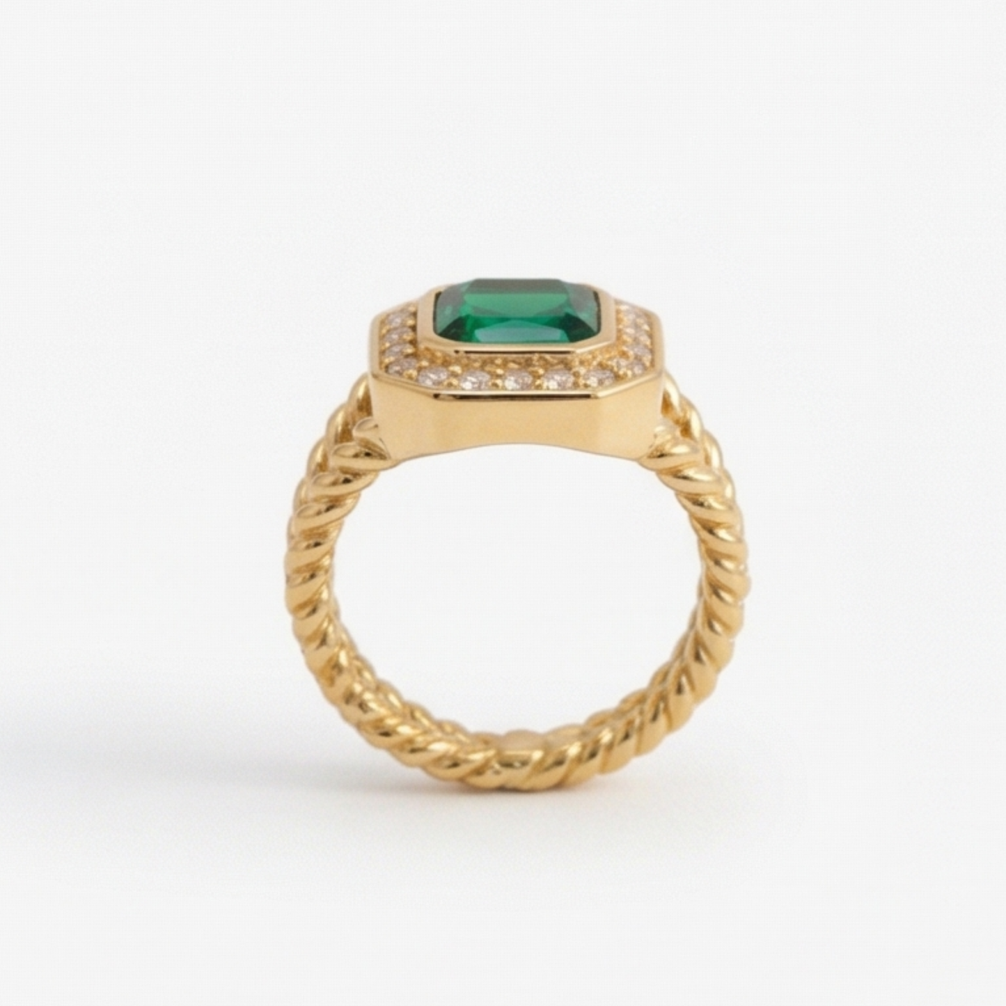 Gold-Plated Stainless Steel Ring with Zircon Inlay