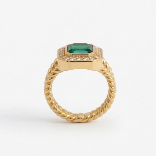 Gold-Plated Stainless Steel Ring with Zircon Inlay