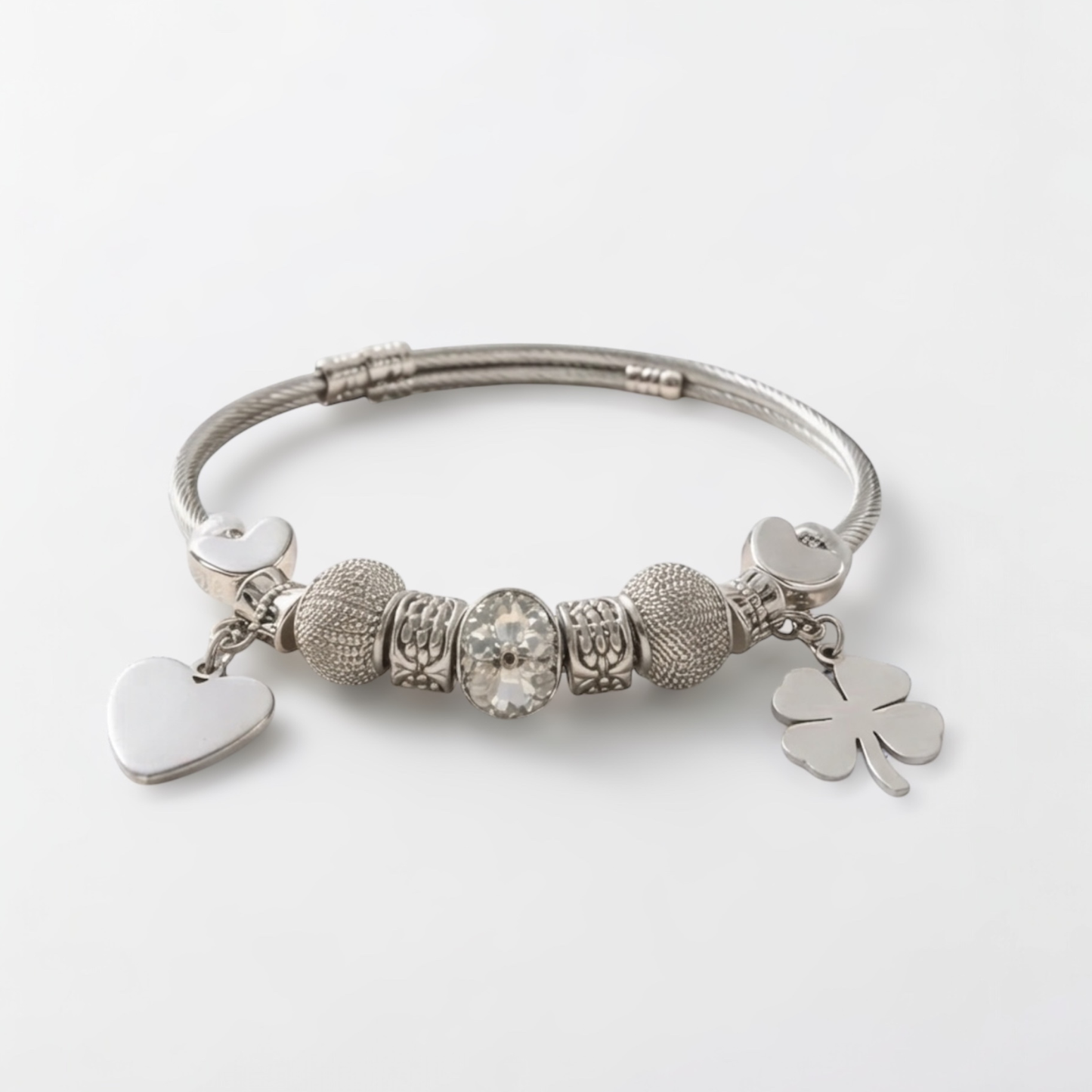 Stainless steel bracelet with dangling charms