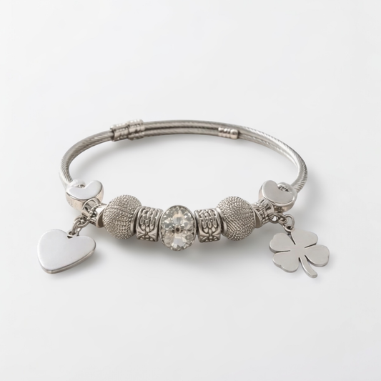 Stainless steel bracelet with dangling charms
