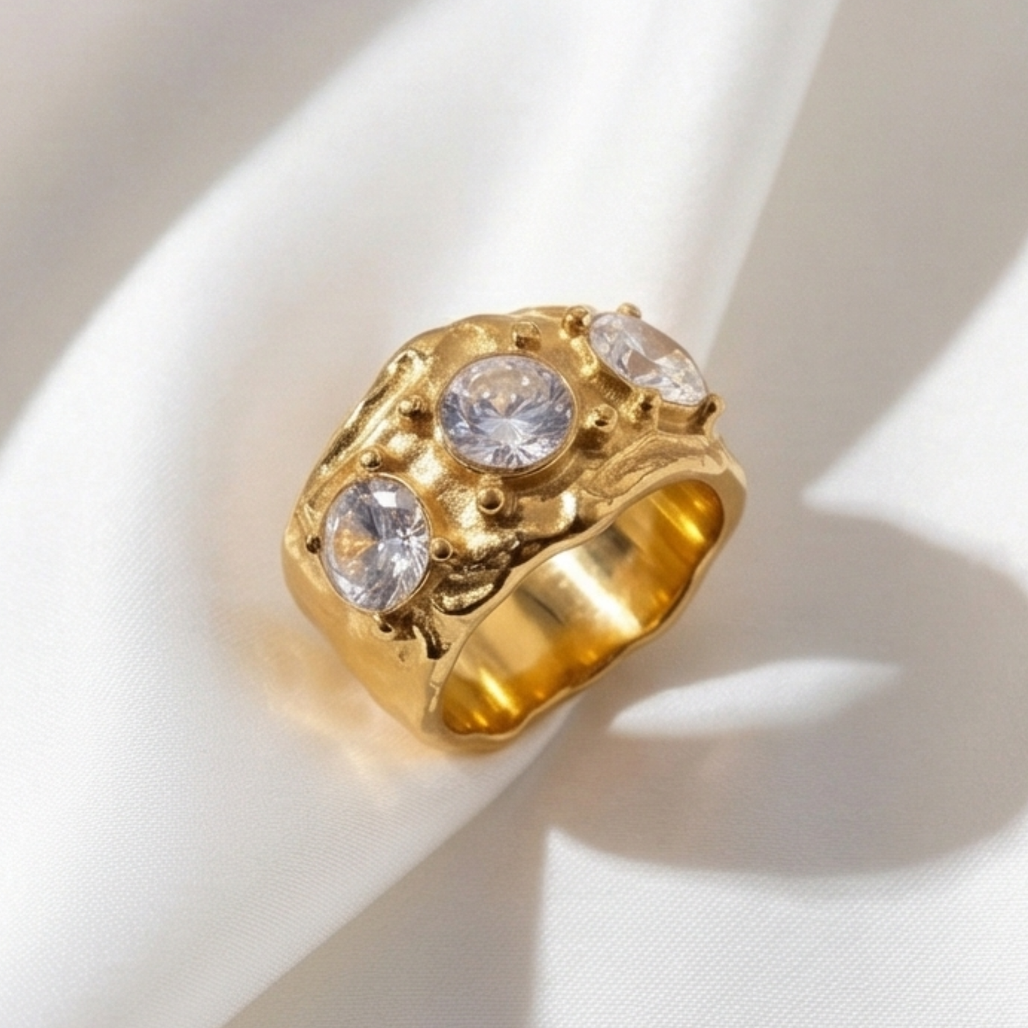 18K Gold-Plated Stainless Steel Ring with Cubic Zirconia
