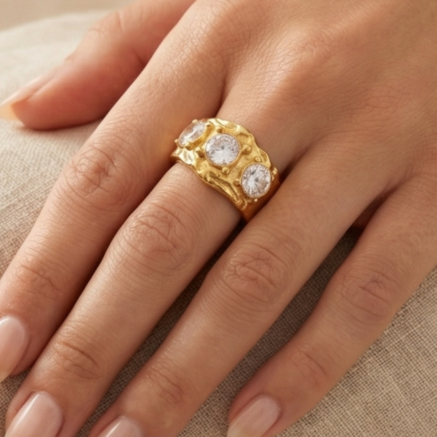 18K Gold-Plated Stainless Steel Ring with Cubic Zirconia