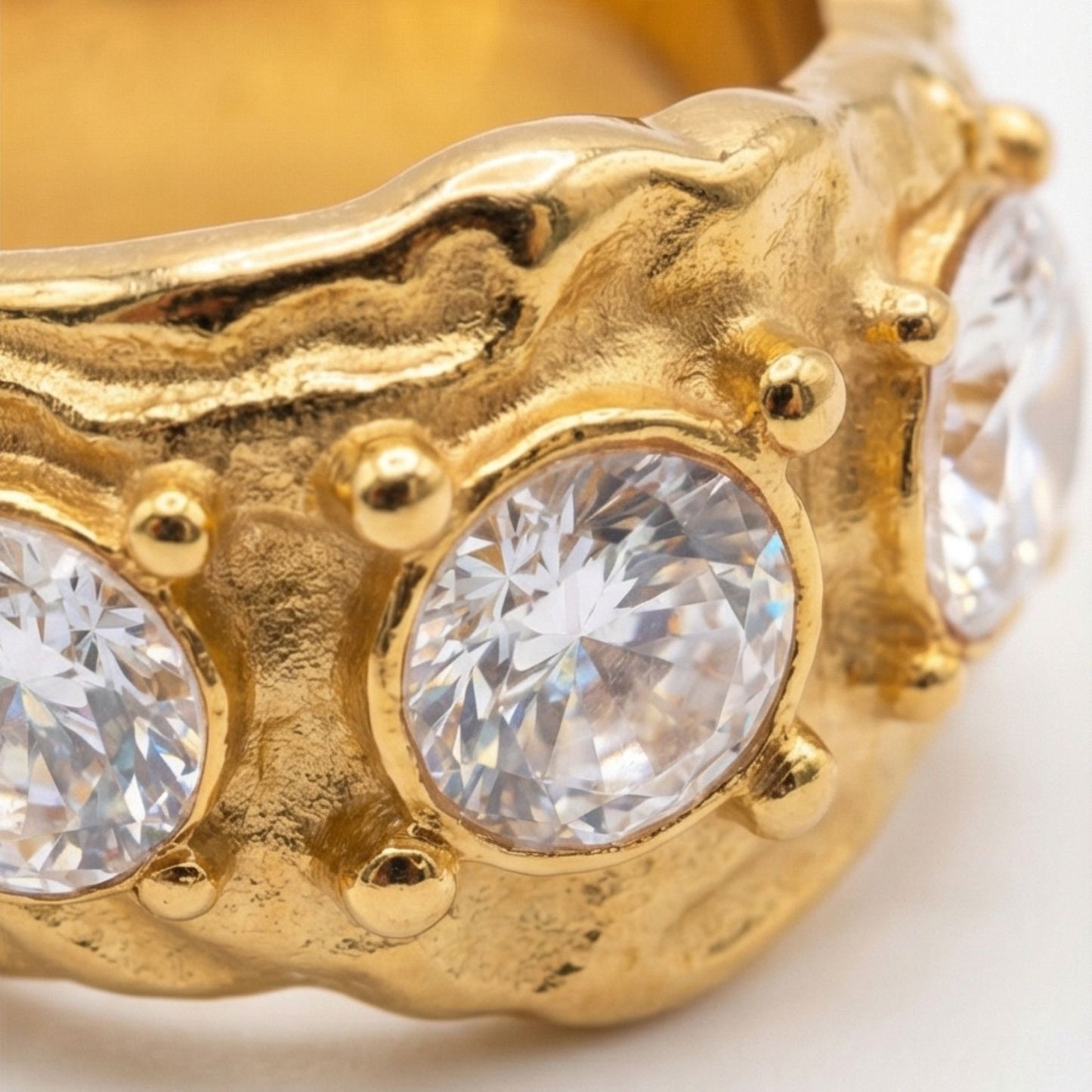 18K Gold-Plated Stainless Steel Ring with Cubic Zirconia
