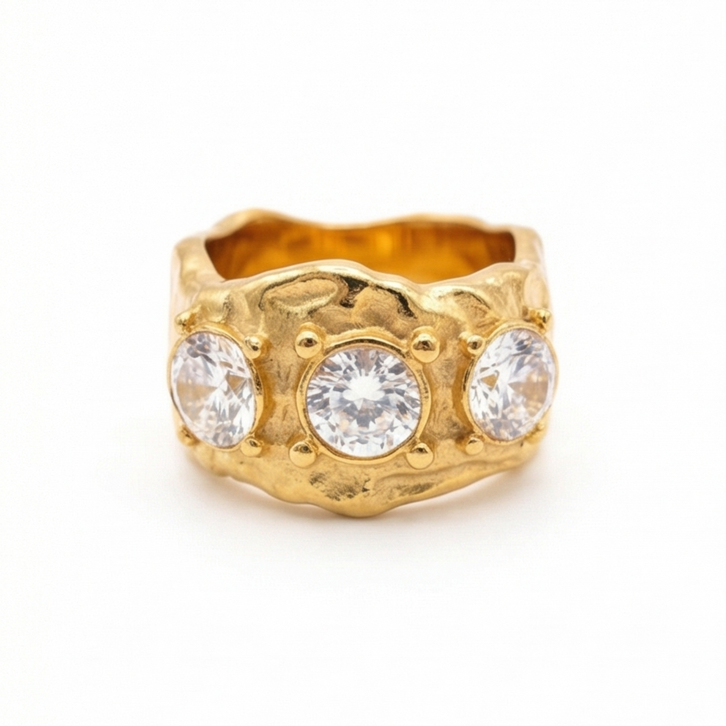 18K Gold-Plated Stainless Steel Ring with Cubic Zirconia