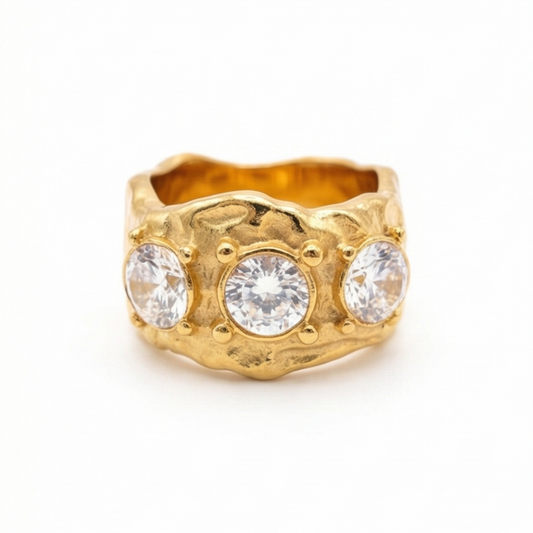 18K Gold-Plated Stainless Steel Ring with Cubic Zirconia