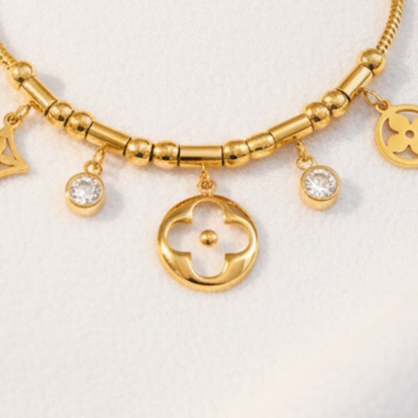 Gold-Plated Stainless Steel Bracelet with Zircon Charms