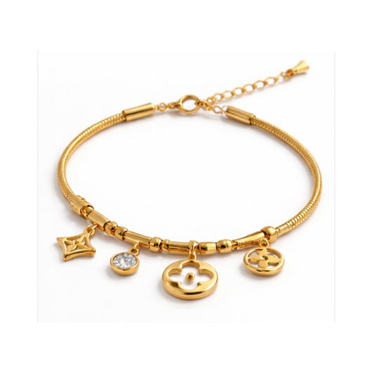 Gold-Plated Stainless Steel Bracelet with Zircon Charms