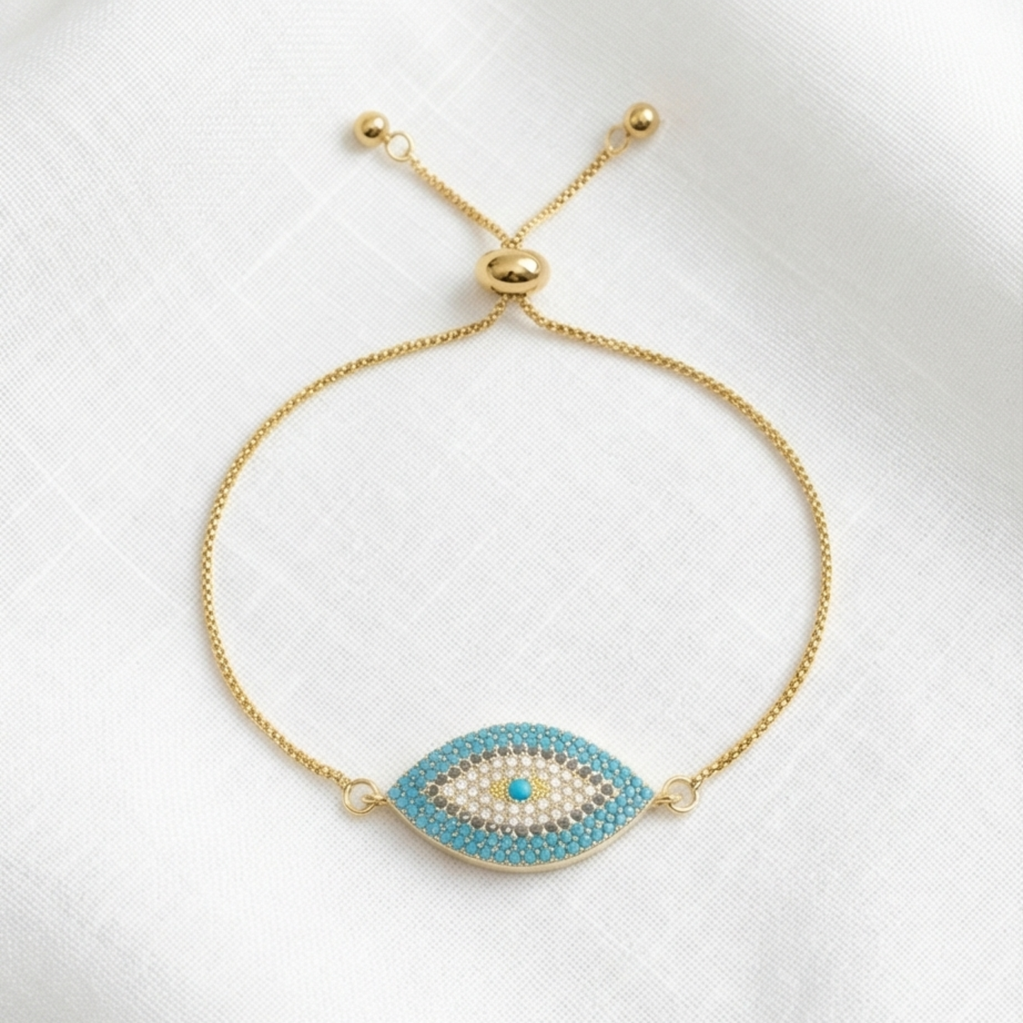 Colorful Zircon Evil Eyes Charm Bracelet - Copper Base with Gold Plating