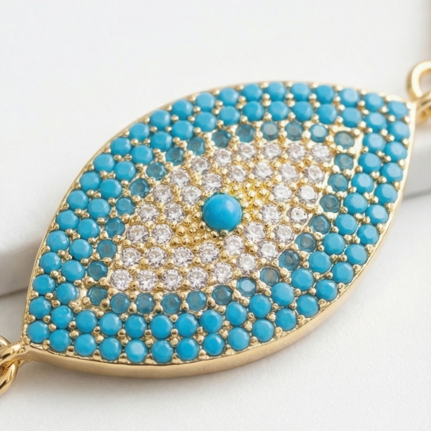 Colorful Zircon Evil Eyes Charm Bracelet - Copper Base with Gold Plating