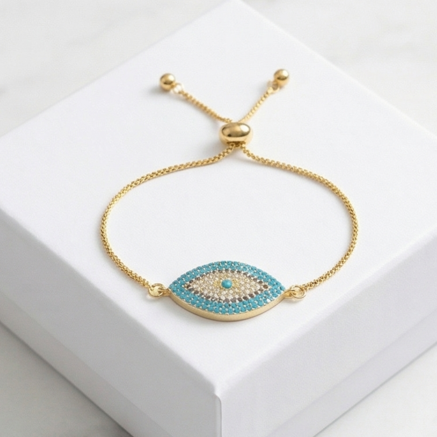 Colorful Zircon Evil Eyes Charm Bracelet - Copper Base with Gold Plating