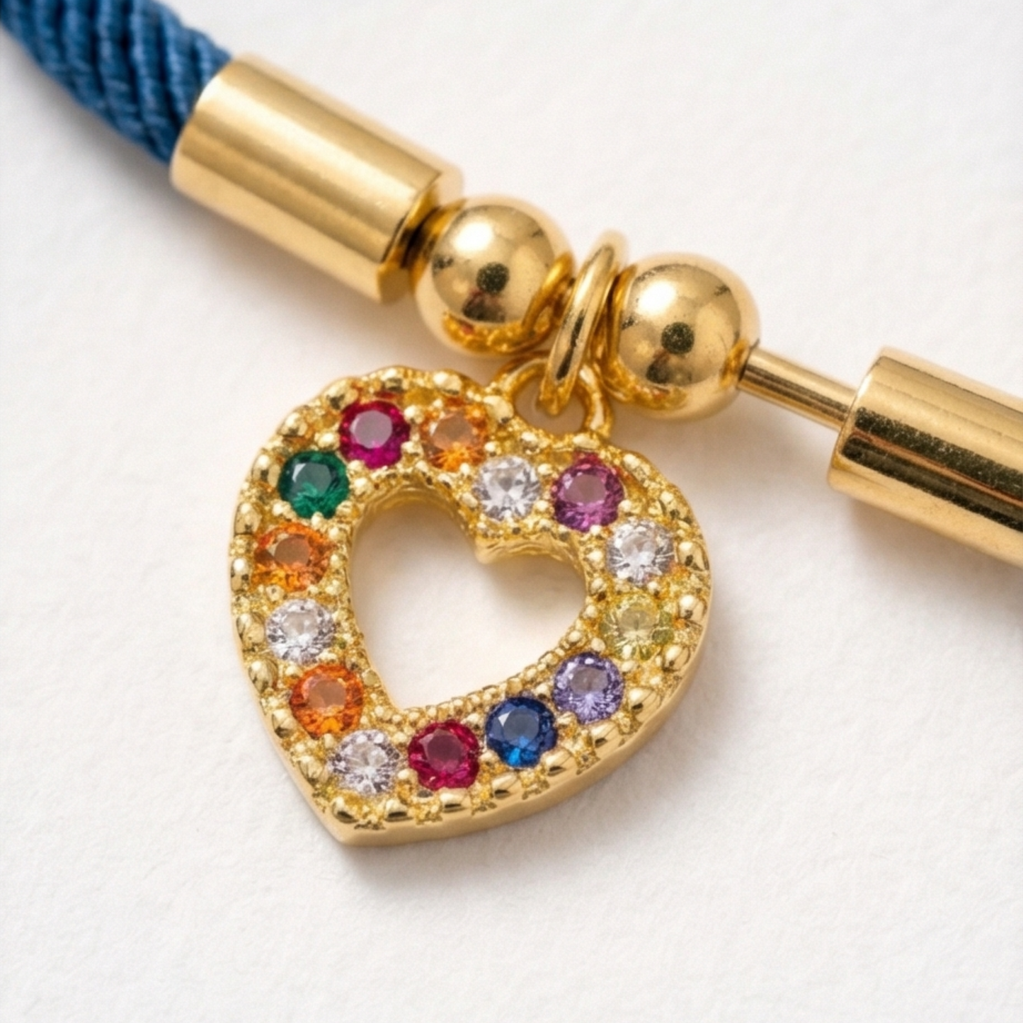 Gold-Plated Heart Pendant-blue ribbon bracelet